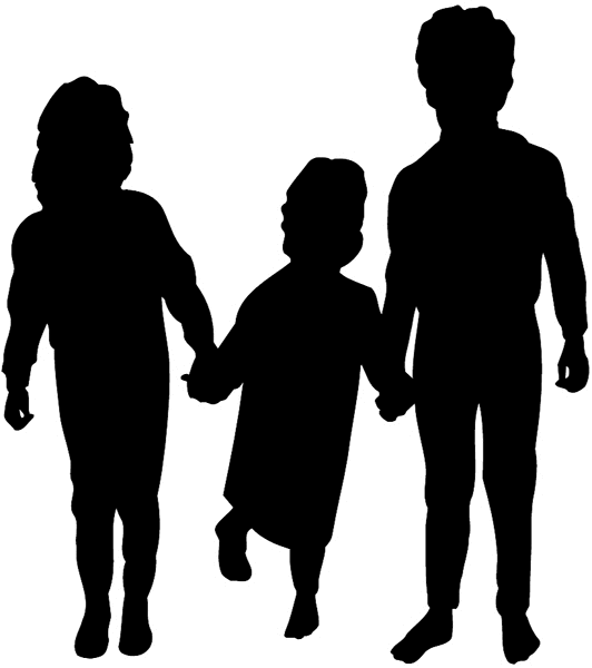 Family walk silhouette vinyl sticker. Customize on line. People 069-0521
